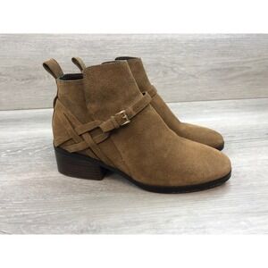 Cole Haan Pearlie Women's Ankle Boots Suede Tan 8.5 Buckle Strap Comfort Shoes